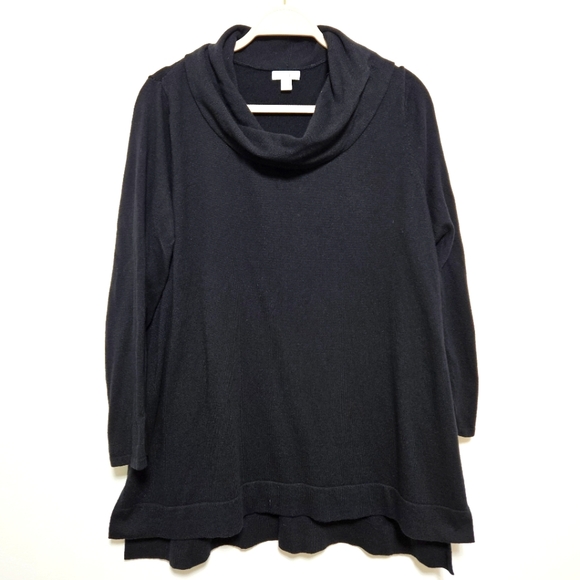 J. Jill Womens Sweater Cowl Neck Cotton Blend Tunic Neutral Black XL - Picture 1 of 10